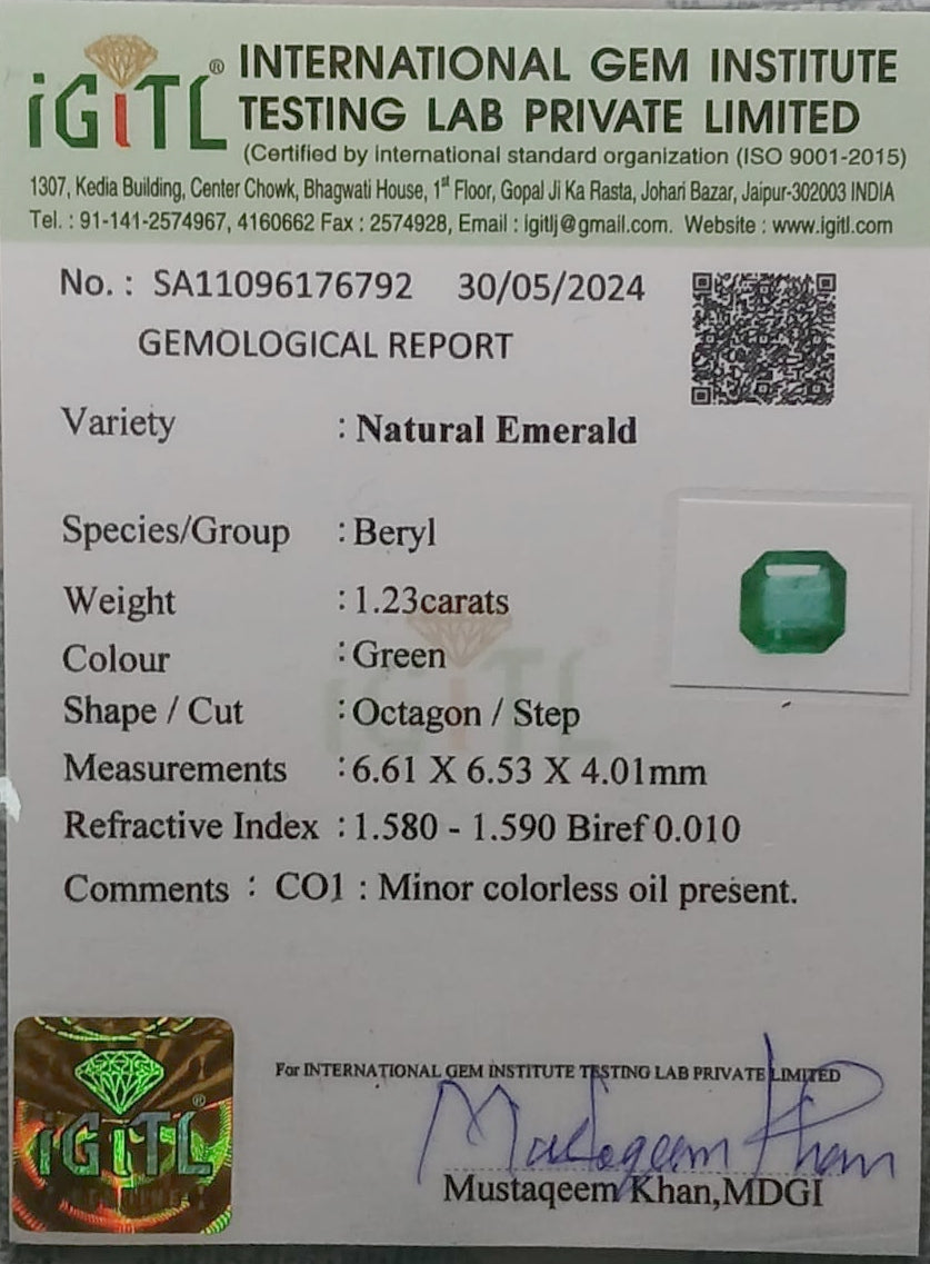 Natural Certified Emerald 1.23cts 11-24-4-EM209