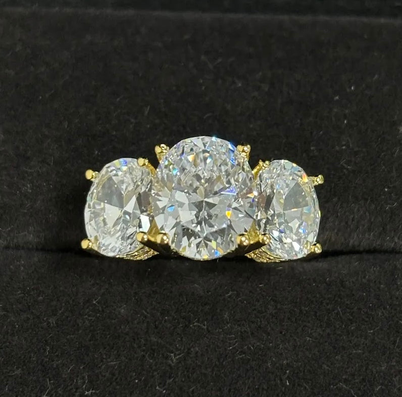 7ct Three-Stone Oval White Sapphire Wedding Ring