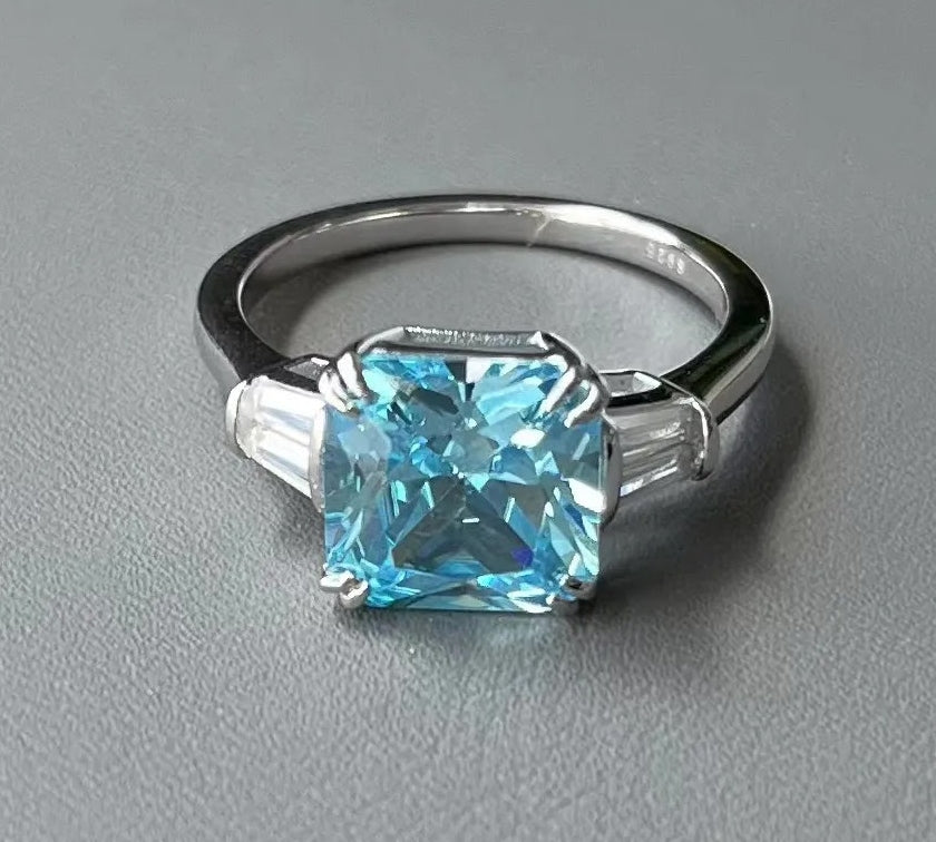 Radiant 4ct Asscher Aquamarine Engagement Ring