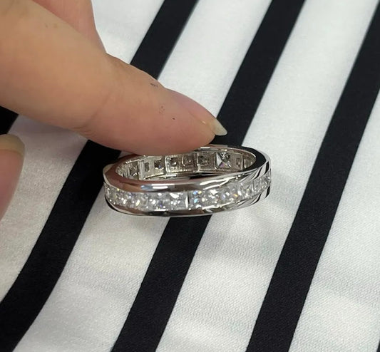 Modern Men's Eternity Band with 3.75ct Princess Cut White Sapphires