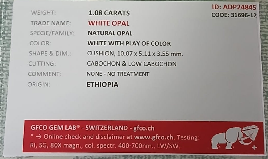 Natural Certified Opal 1.08cts OP34