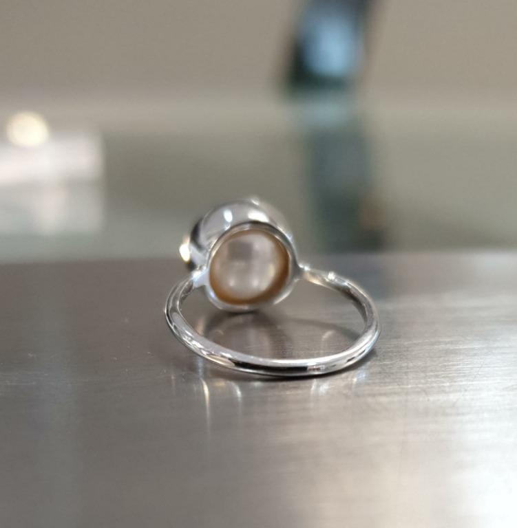 Natural White Pearl Skin Touch Silver 18k Gold Coat Ring