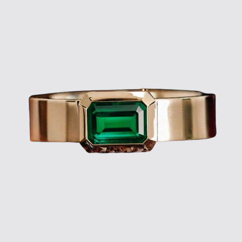 Classic Green Emerald Gold Band Ring