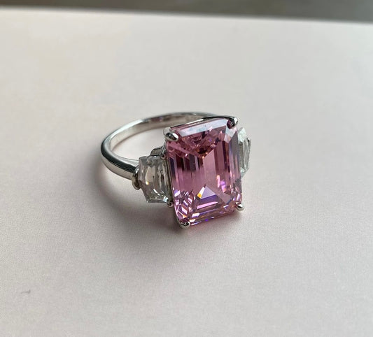 6 Carat Emerald Cut Pink Sapphire Ring