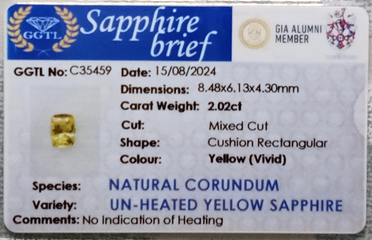 Natural Unheated Certified Yellow Sapphire 11-24-3-YS493