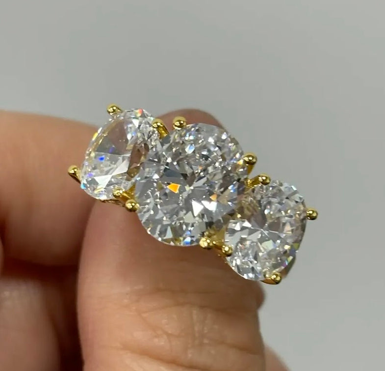 7ct Three-Stone Oval White Sapphire Wedding Ring