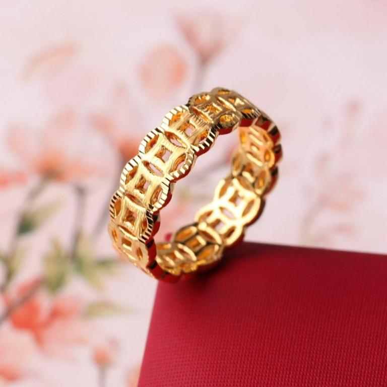 24K 3D Coin Women Gold Ring