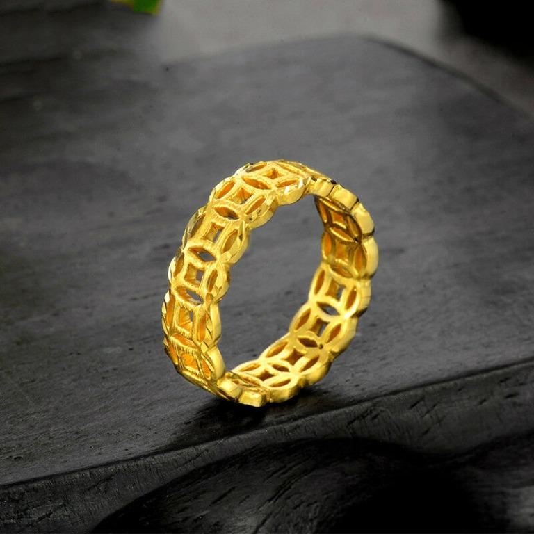 24K 3D Coin Women Gold Ring