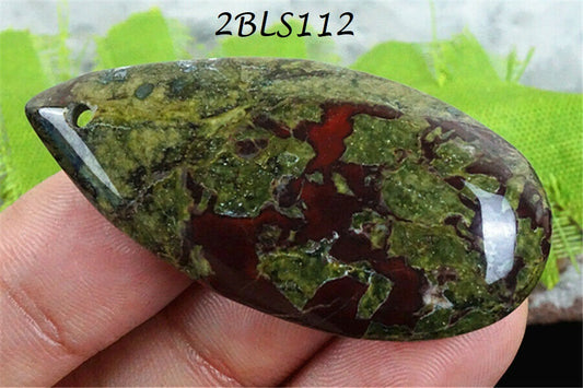 Natural Green/red Dragon Blood Stone Teardrop Pendant Bead