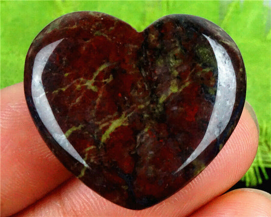 Natural Green/red Blood Stone Heart Pendant Bead 2BLS122