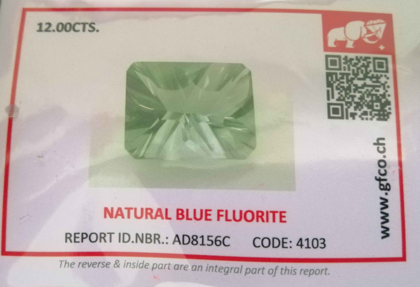 SWISS LAB CERTIFIED NATURAL 12CT BLUE FLUORITE 2FLO106