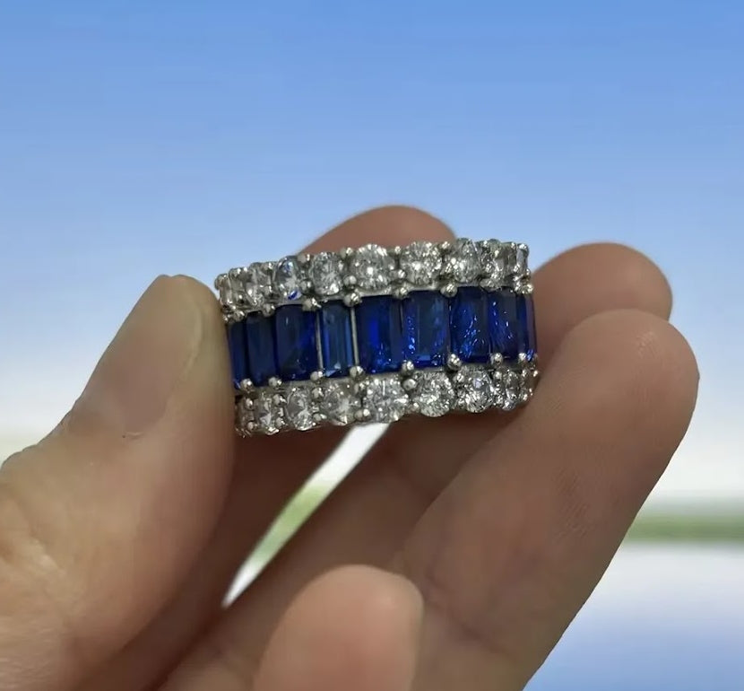 7.35ct Blue Sapphire and Diamond Eternity Band