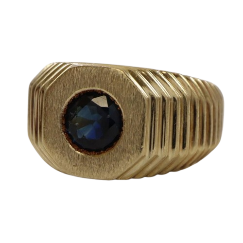 Bold Blue Sapphire Grooved Ring