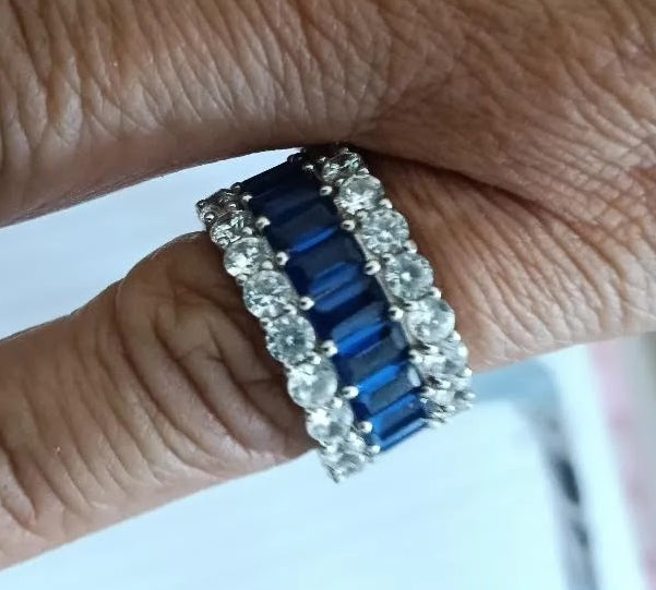 7.35ct Blue Sapphire and Diamond Eternity Band