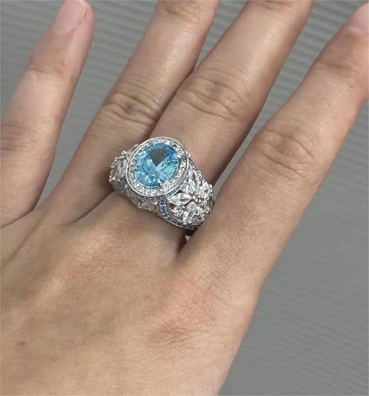 4-Carat Oval-Cut Aquamarine Engagement Ring