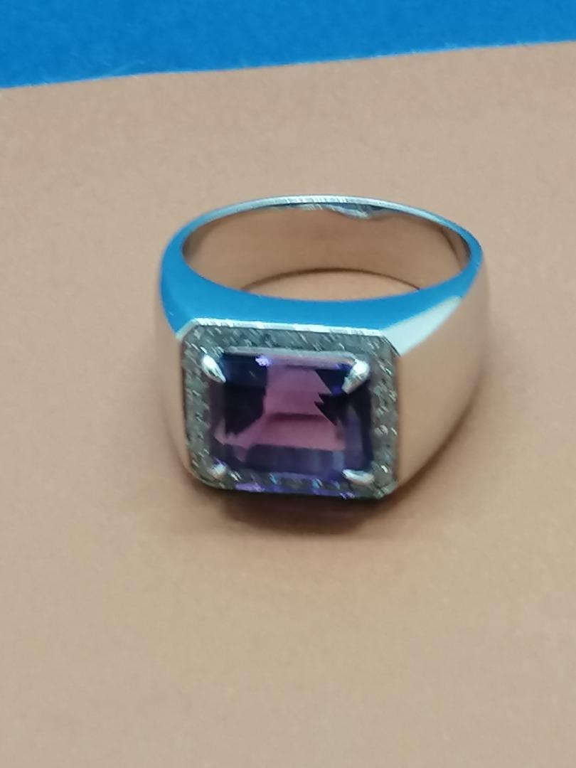 Exquisite Fine Grade Amethyst Ring – US Size 10, Gleaming 925 Rhodium Finish