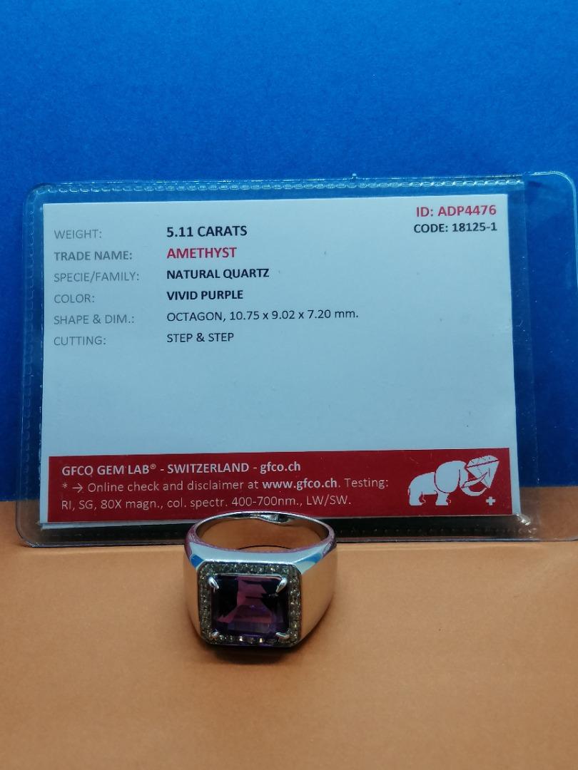 Exquisite Fine Grade Amethyst Ring – US Size 10, Gleaming 925 Rhodium Finish