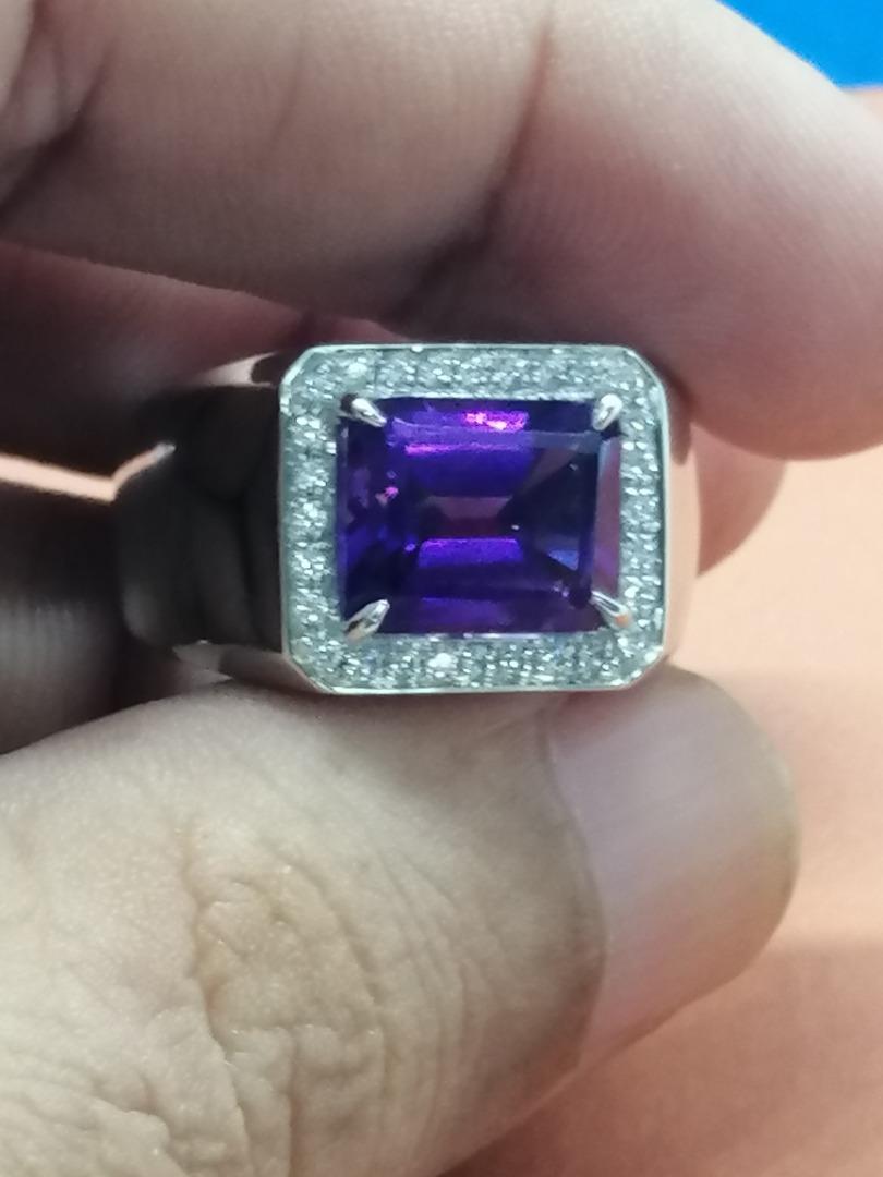 Exquisite Fine Grade Amethyst Ring – US Size 10, Gleaming 925 Rhodium Finish