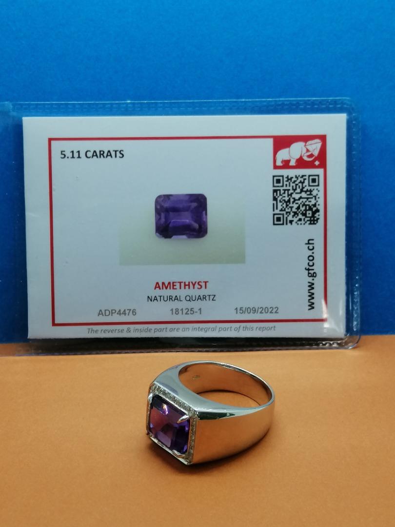 Exquisite Fine Grade Amethyst Ring – US Size 10, Gleaming 925 Rhodium Finish