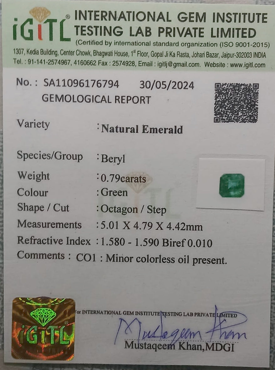 Natural Certified Emerald 0.79cts 11-24-6-EM93