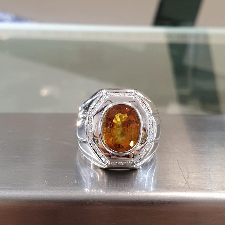 5.50cts Yellow Sapphire with 925 w/Rhodium Plated with Moissanites