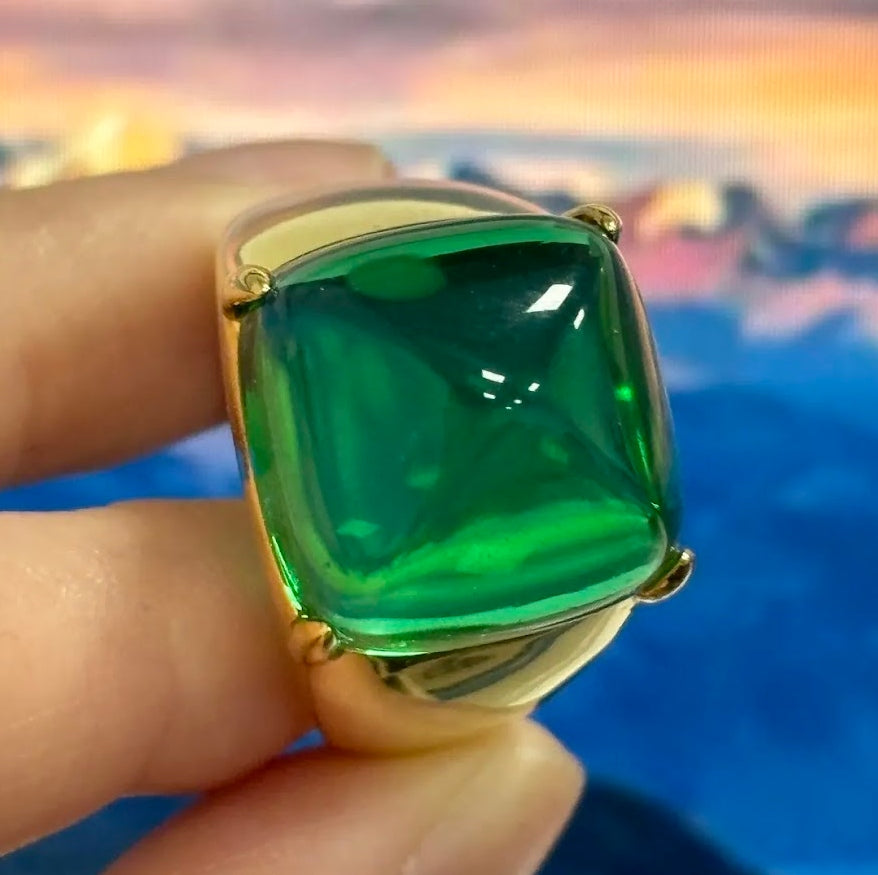 Majestic 17-Carat Royal Colombian Cabochon Emerald Ring