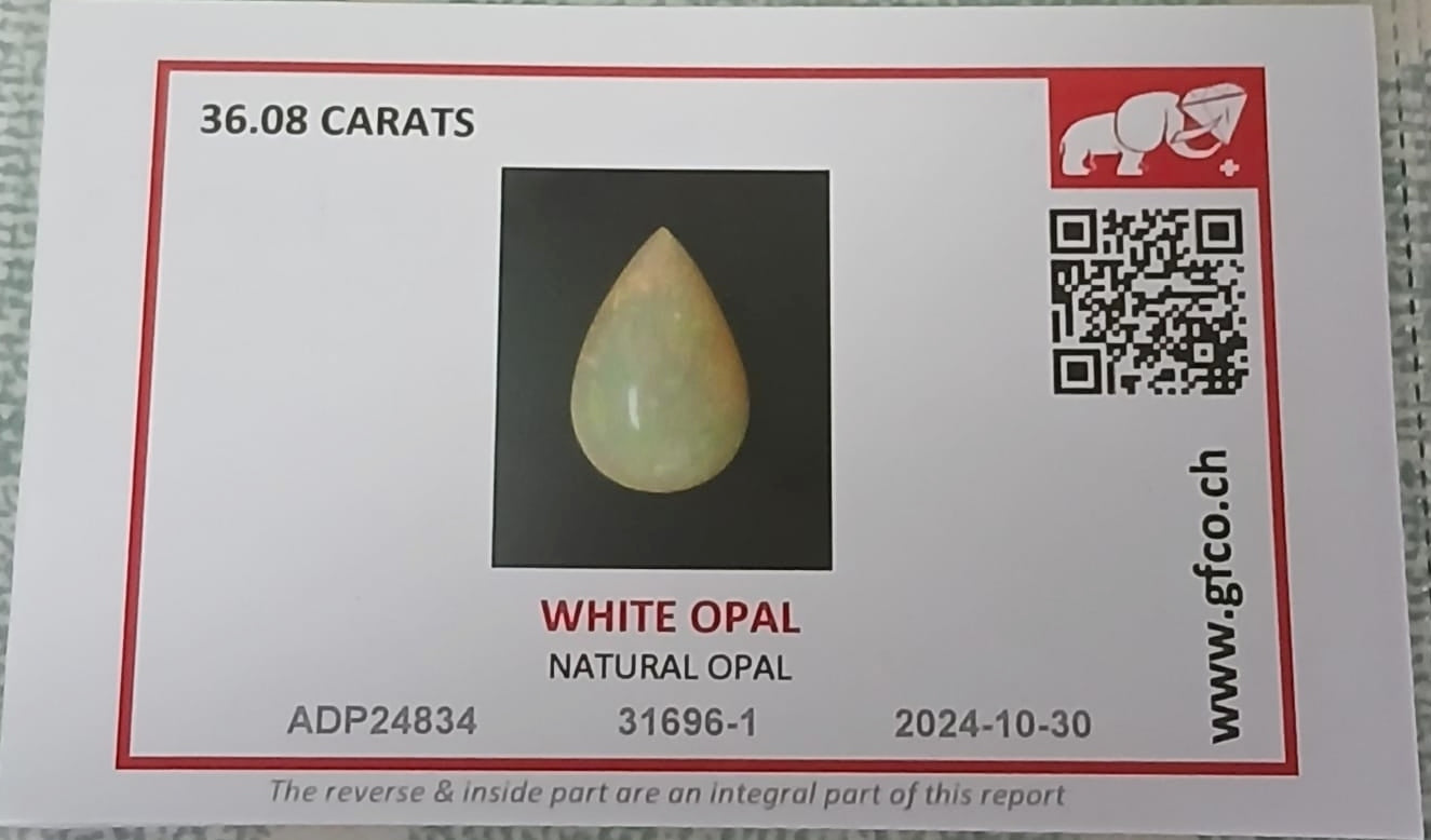 Natural Certified White Opal: Mythic Glacier Core 36.08cts- WO27 (24)