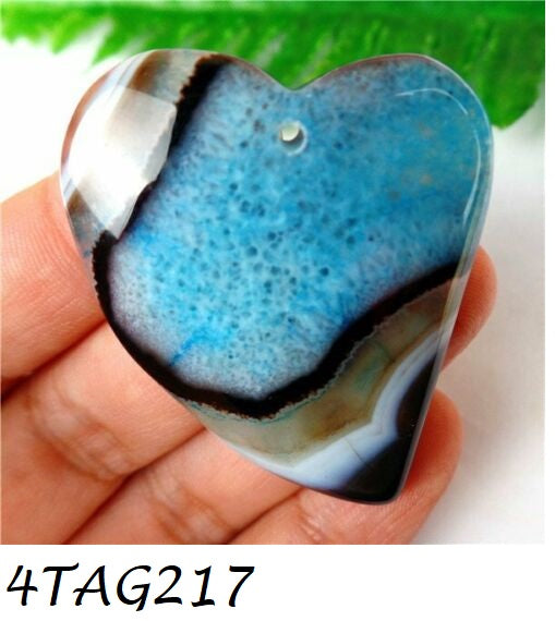 Natural Brown & Blue Stripes Druzy Geode Agate Heart Pendant Bead