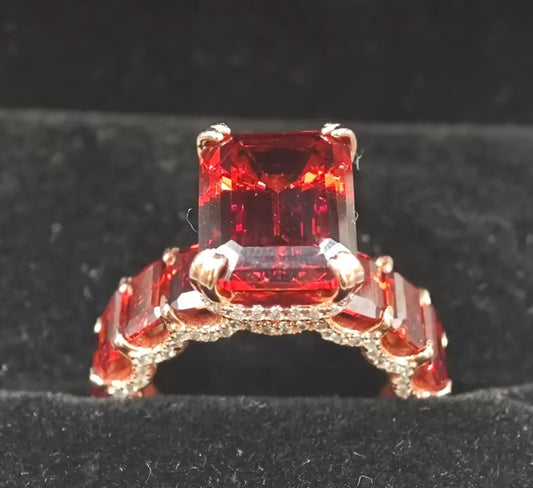 Enchanting 6-Carat Emerald-Cut Garnet Sapphire Engagement Ring with Luminous Halo
