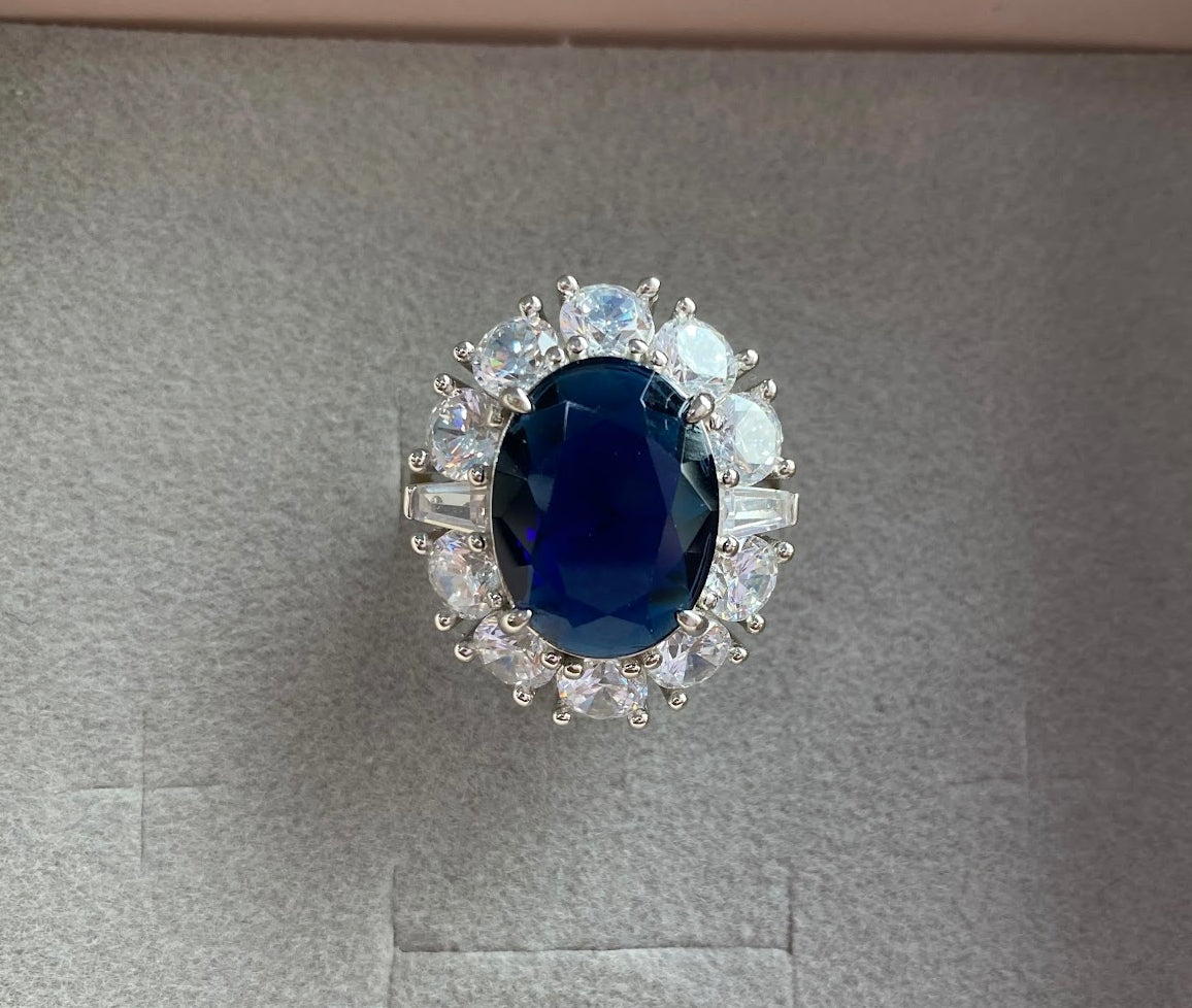 Classic 7ct Oval Blue Sapphire Halo Ring