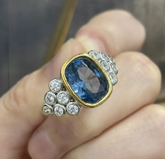 3-Carat Art Deco Cushion-Cut Blue Sapphire Engagement Ring