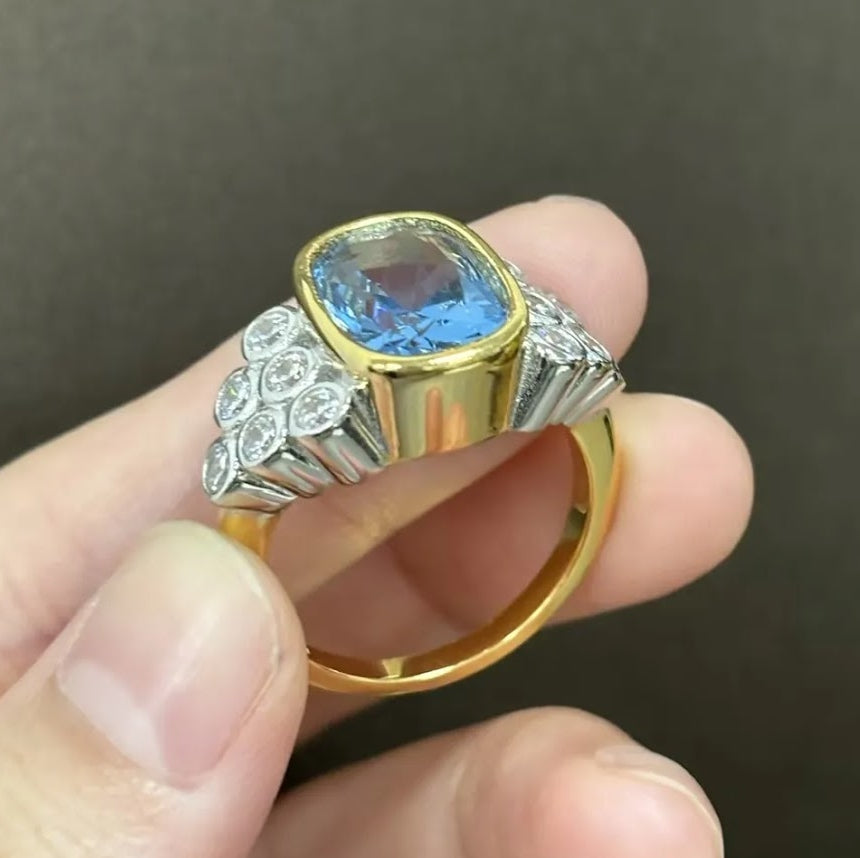 3-Carat Art Deco Cushion-Cut Blue Sapphire Engagement Ring