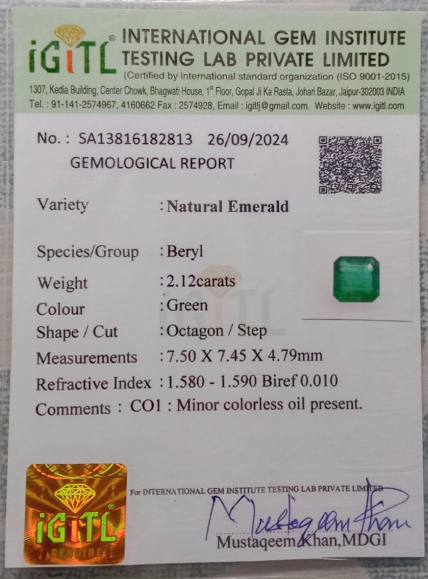 Natural Certified Emerald 2.12cts 11-24-11-EM89