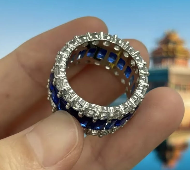 7.35ct Blue Sapphire and Diamond Eternity Band