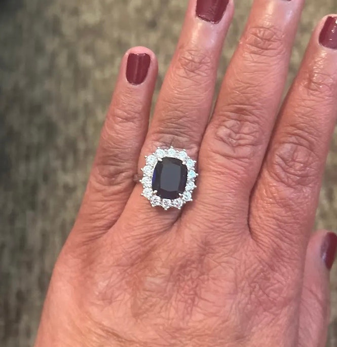 Celestial Elegance: 6-Carat Cushion-Cut Blue Sapphire Engagement Ring