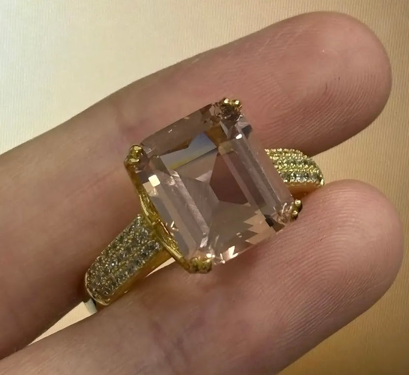 Gorgeous 6 Carat Emerald Cut Champagne Sapphire Engagement Ring