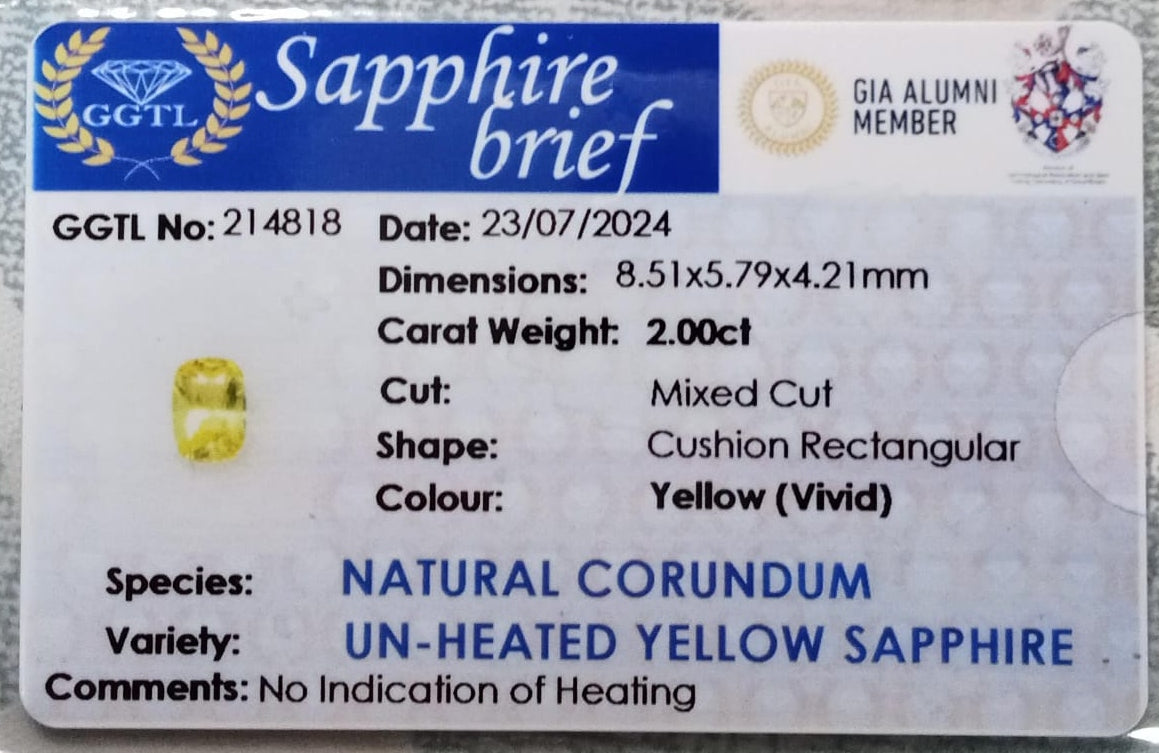 Natural Unheated Certified Yellow Sapphire 2.00cts 11-24-6-YS640