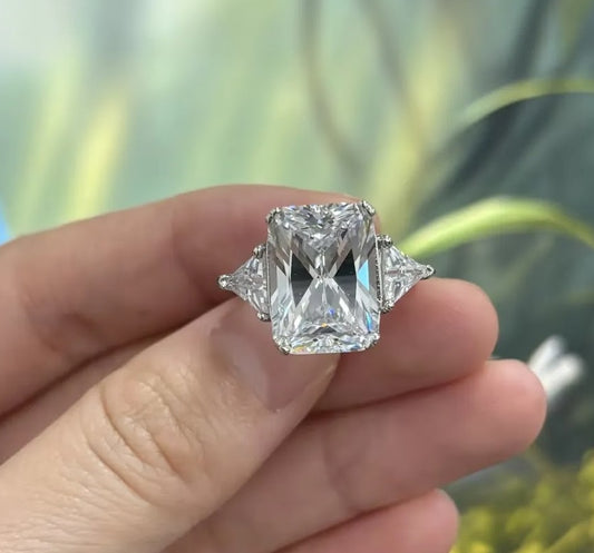 Magnificent 7ct Radiant Cut White Sapphire Three-Stone Engagement Ring