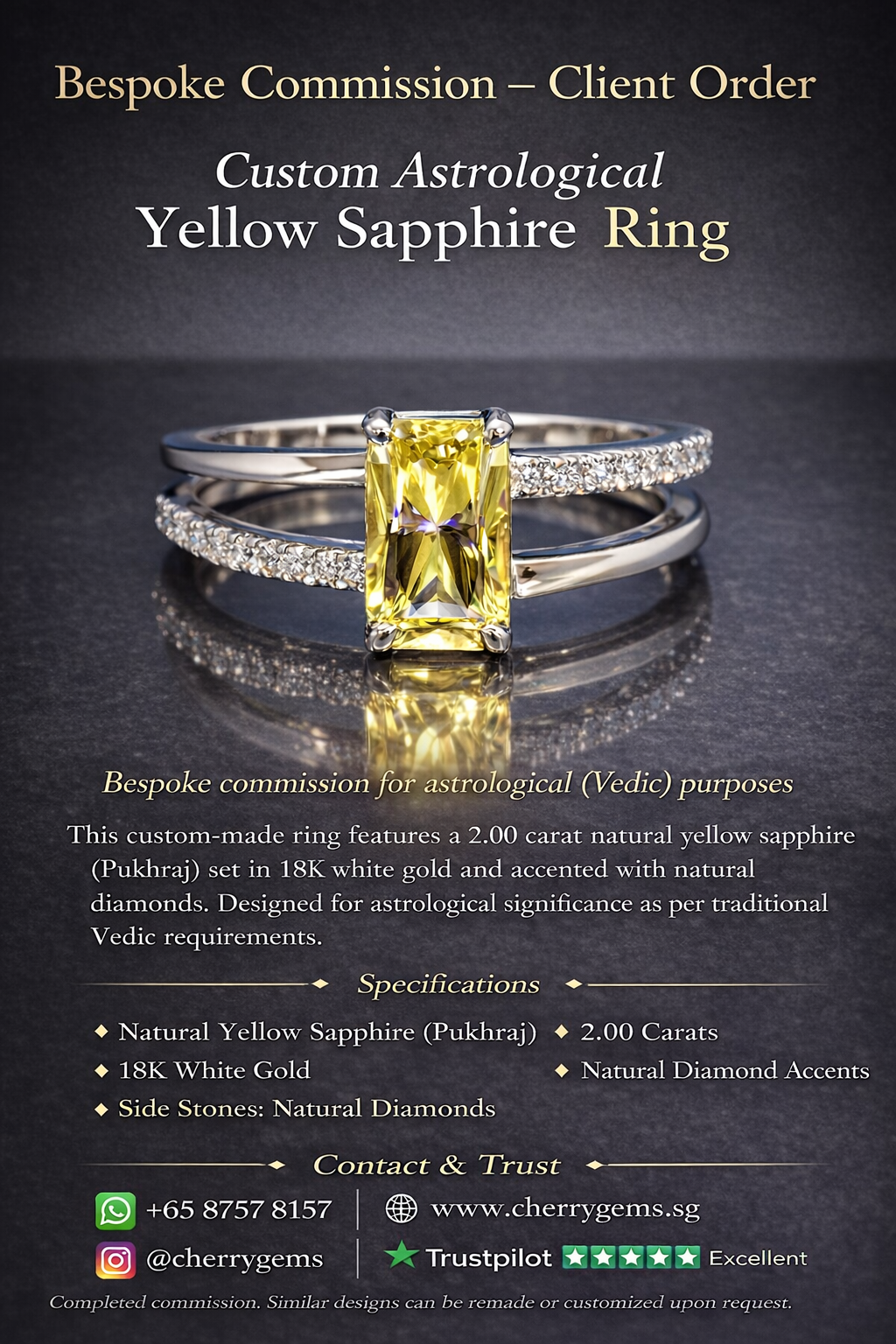 18K White Gold | Natural Unheated Yellow Sapphire | Natural Diamond Accents | Past Commission