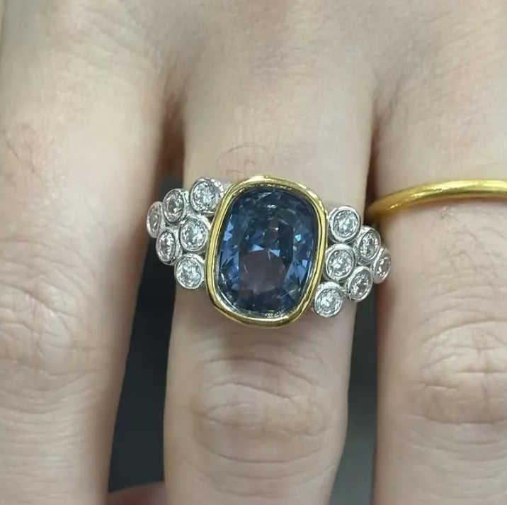 3-Carat Art Deco Cushion-Cut Blue Sapphire Engagement Ring