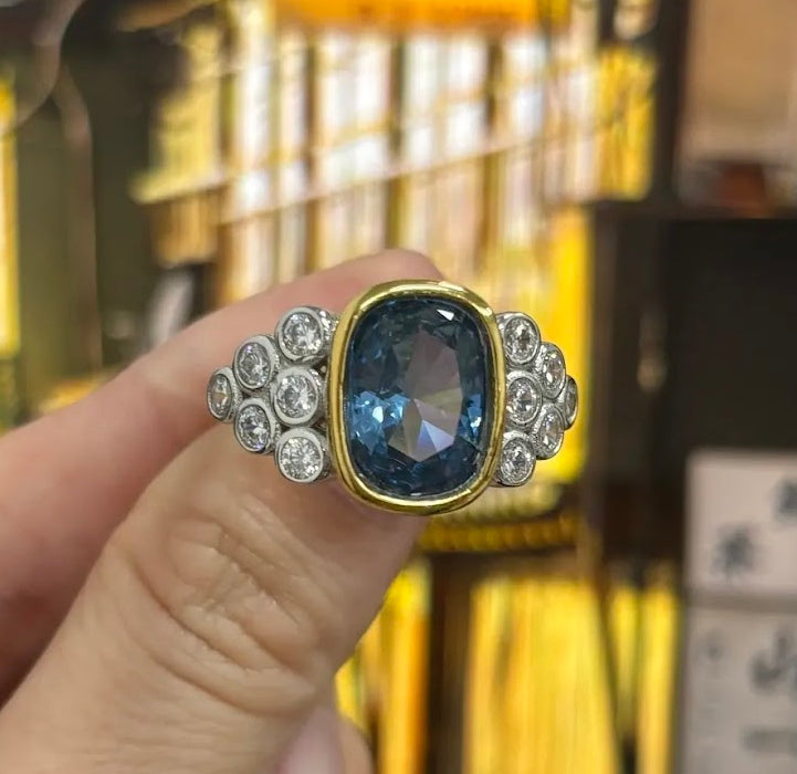 3-Carat Art Deco Cushion-Cut Blue Sapphire Engagement Ring