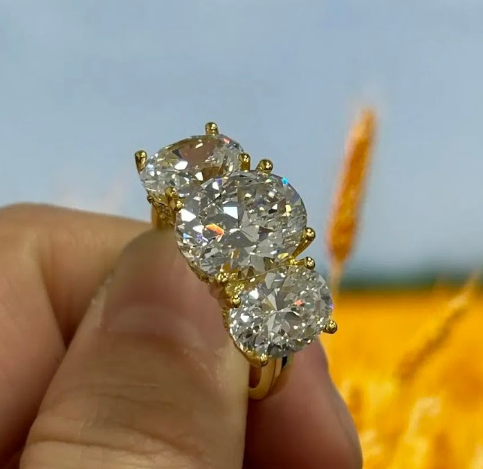 7ct Three-Stone Oval White Sapphire Wedding Ring