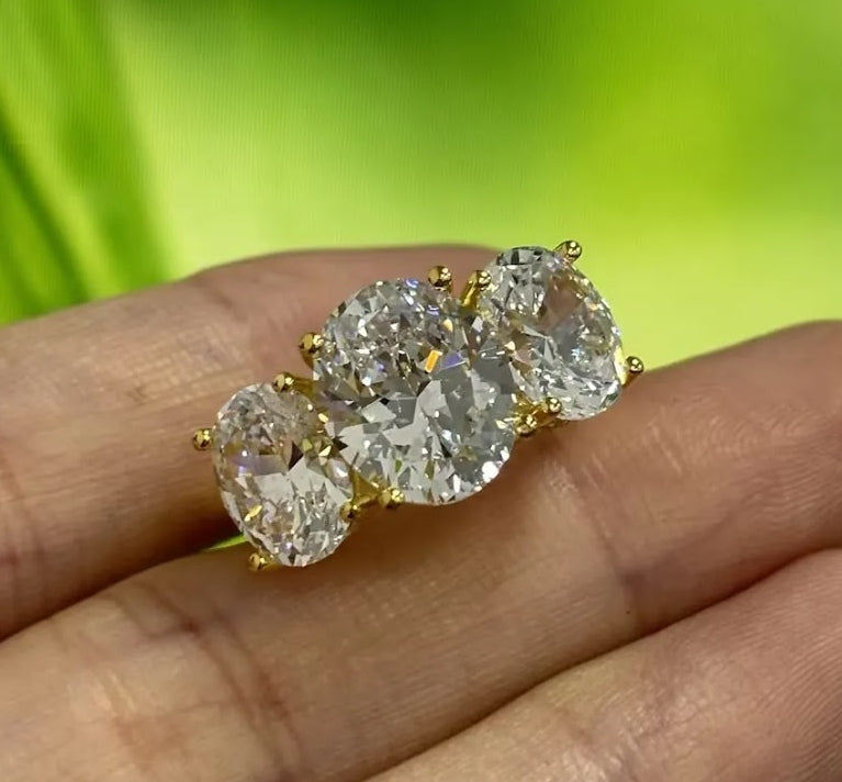 7ct Three-Stone Oval White Sapphire Wedding Ring