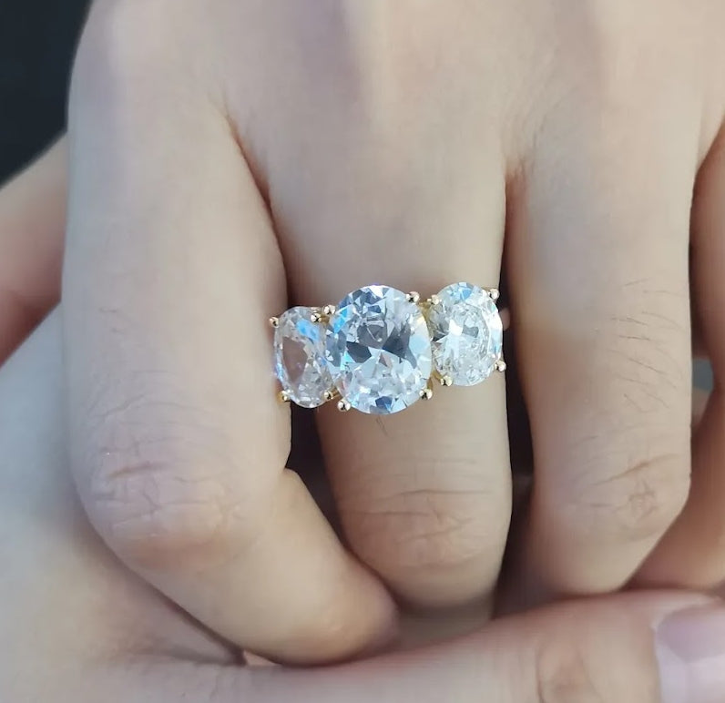 7ct Three-Stone Oval White Sapphire Wedding Ring