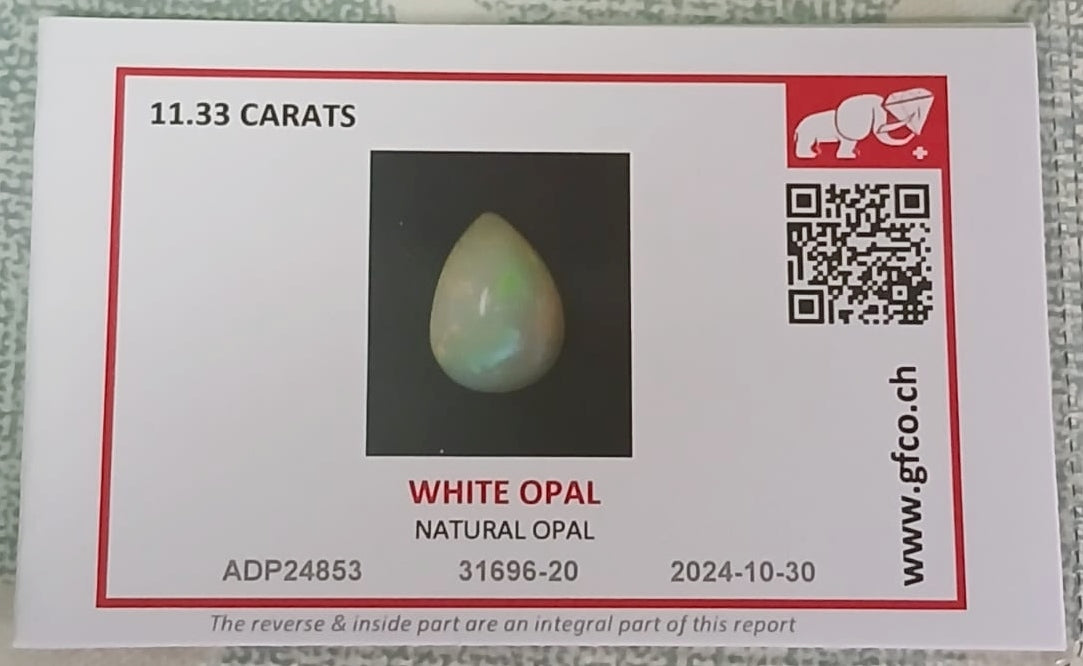 Natural Certified White Opal: Opalescent Frost 11.33cts- WO4 (24)