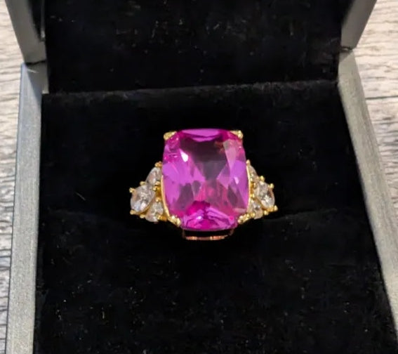 Radiant 7ct Cushion Cut Pink Sapphire Engagement Ring with Dazzling Side Stones