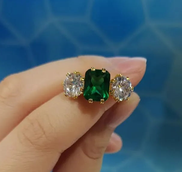 4ct Emerald-Cut Green Sapphire Three-Stone Ring