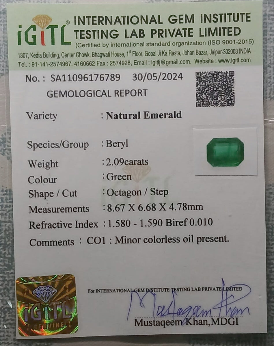 Natural Certified Emerald 2.09cts 11-24-1-EM356