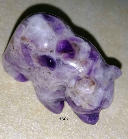 NATURAL AMETHYST HAND CARVED BEAR FIGURINE