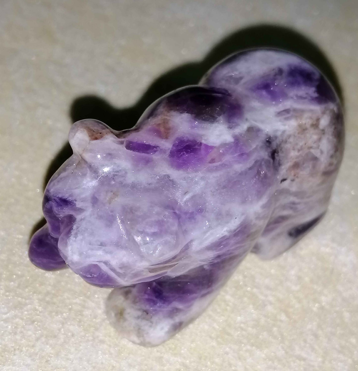 NATURAL AMETHYST HAND CARVED BEAR FIGURINE